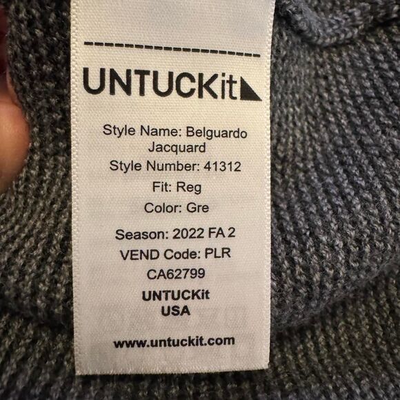 UNTUCKit Men’s Medium 100% Merino Wool Quarter Zip Sweater Belguerdo Jacquard - Picture 5 of 7